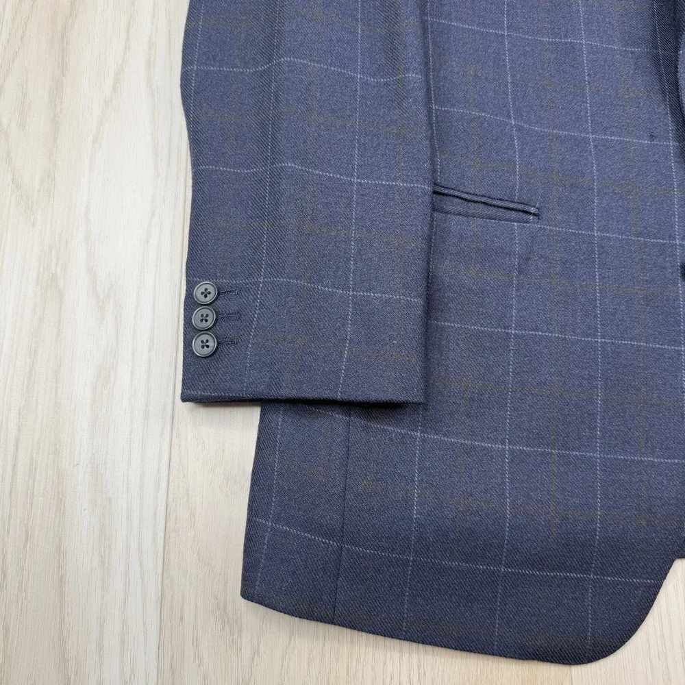 The Andover Shop Windowpane Sports Coat Blazer 2 Button Blue Mens Size 38 Short